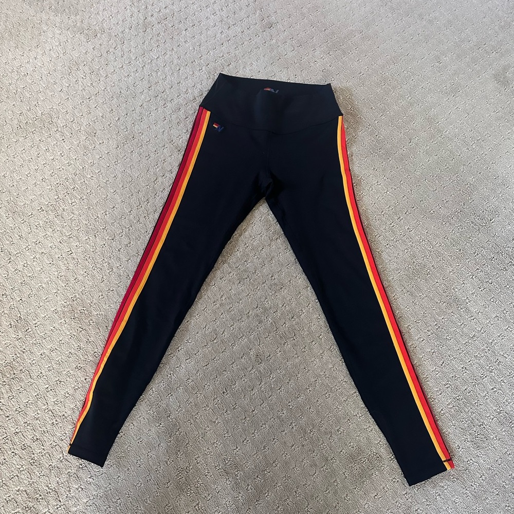 Aviator Nation Black full length legging with stripes